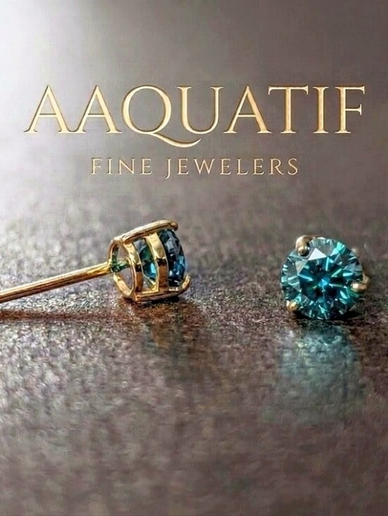 AAQUATIF Jewelry - Viridian Azure Moissanite 10K Yellow Gold Stud Earrings 0.80ctw 5mm